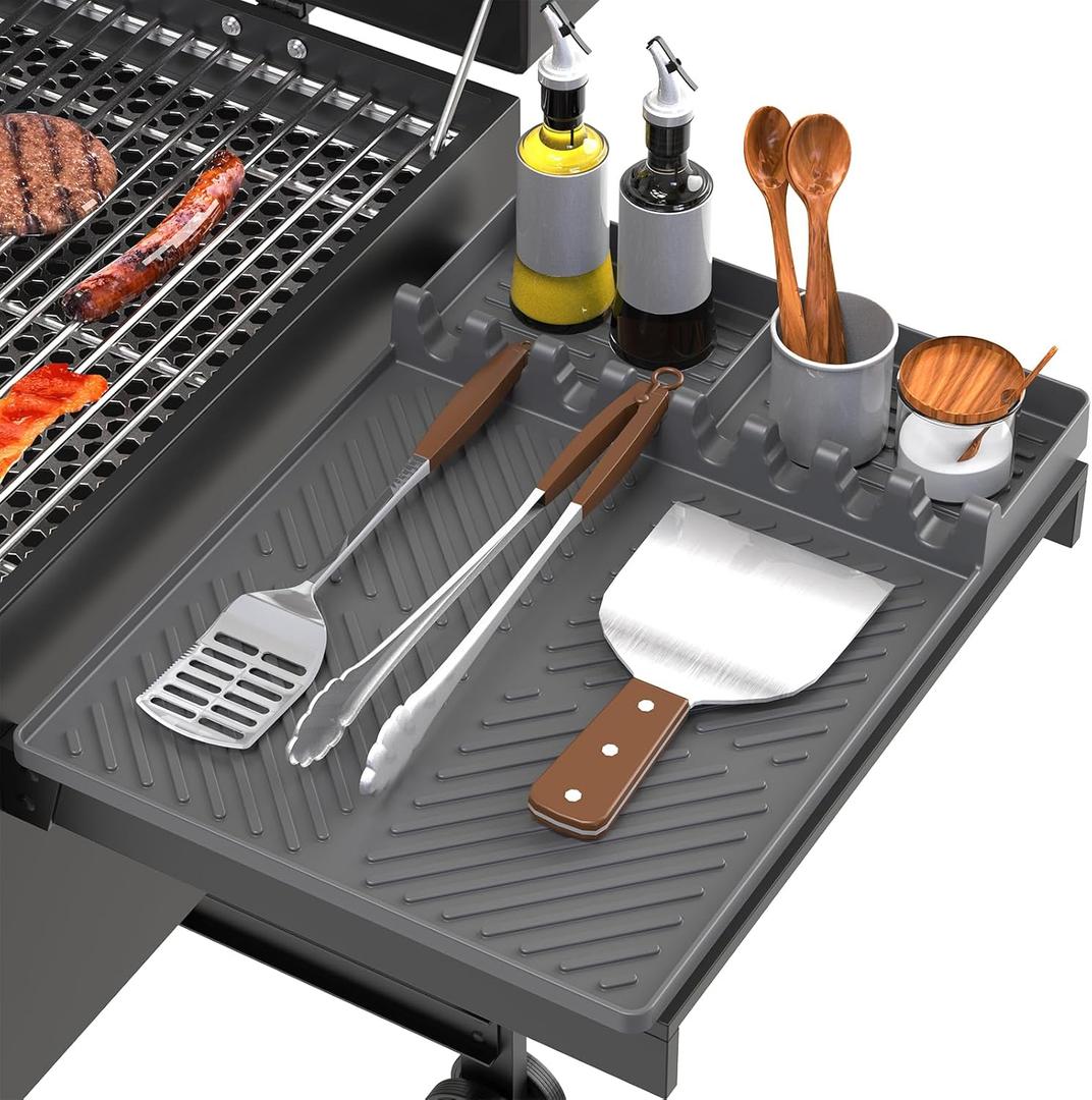 Silicone Grill Mat Compatible with Blackstone, Silicone Griddle Tools Mat with Drip Pad, Spatula Mat for Outdoor Grill Kitchen Counter (Grey) (Gray)