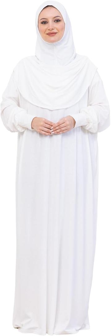 Prien Prayer Dress For Women, Cotton Muslim Abaya, Soft Hijab, Elegant Turkish Islamic Wear For Eid, Ramadan, Umrah, Hajj (Cream)