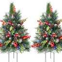 Artificial Christmas Tree for Outdoor Front Porch Decor, Real Touch Christmas Topiary, Realistic Potted Fake Faux Tree Plants for Indoor Garden Holiday Winter Decoration (29.5" White Flocked)