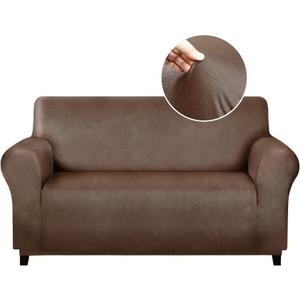 molasofa Loveseat Covers - Couch Cover for Leather Couches, Soft and Washable Loveseat Covers with Leather-Like Quality. Non-Pilling, Non-Slip 1-Piece Couch Cover for Pets and Kids (Dark Brown)