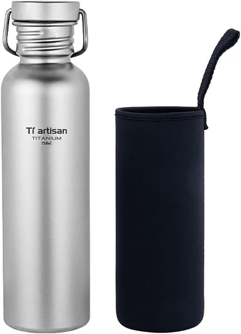 Titanium Water Bottle Sports Bottle Ultralight Wide Mouth Leakproof Durable for Outdoor Camping Hiking Cycling (750ml) (25.4 Ounces)