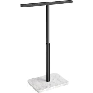 Hand Towel Holder Stand, Matte Black Hand Towel Rack for Bathroom, T-Shape Towel Holder Stainless Steel for Kitchen Vanity Countertop, Marble Base Adjustable 9.06"-17.68"