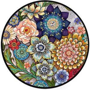 Round Rugs 2 FT Washable Non Slip Round Area Rug, Medium-Pile Small Circular Rug for Bedroom, Bathroom, Entryway, Kids Room, Office, College Dorm (Colorful Flowers Boho)