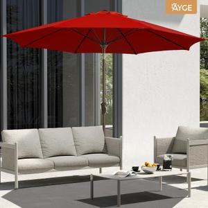 Ayge 9FT Large Outdoor Patio Umbrella Market Table Umbrella-UV Resistant, Easy Push Button Tilt and Crank, 8 Sturdy Fiberglass Ribs Heavy-Duty Pool Umbrella for Deck, Backyard,Garden,Red