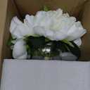 Hollyone Fake Flowers White Peonies Artificial Flowers Faux Flowers with Vase Peony Silk Flower Arrangements in Glass Vase with Faux Water for Home Decor Bathroom Table Centerpiece Shelf Decorations