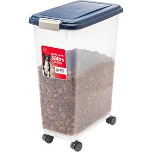 IRIS USA Airtight Dog Food Storage Container, Up to 38 lbs, Attachable Wheels, For Dog Cat Bird and Other Pet Food Storage Bin, Keep Fresh, Translucent Body, Easy Mobility, Navy