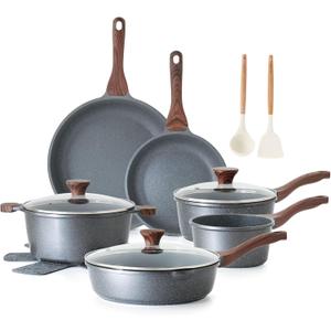 SENSARTE Nonstick Cookware Set 16-Piece, Healthy Pots and Pans Set, Non-stick Kitchen Cooking Set with Stay-Cool Handles, Silicone Utensils and Pot Protectors, PFOA Free