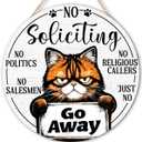 Funny Cat No Soliciting Wood Hanging Sign for Front Door, Cat Gifts House Welcome Sign