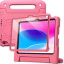JETech Kids Case for iPad (A16) 11th/10th Generation (2025/2022) with Built-in Screen Protector, Shockproof Full-Body Handle Stand Tablet Protective Cover (Pink)