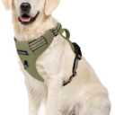 Funfox Dog Harness No Pull, Adjustable Pet Vest Harness, Super Soft Material with Vertical Handle Easy Control, Reflective Night Walking, 2 Leash Clips for Medium Sized Dogs, Army Green, M