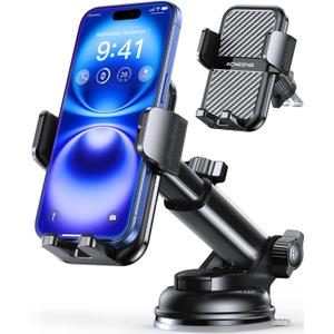 3-in-1 Car Phone Holder [122+LBS Strongest Suction & Stable Clamp Arm] 360 Adjustable Car Phone Mount, Cell Phone Holders for Your Car for Dashboard Vent, All Smartphones & Car Models (Black)