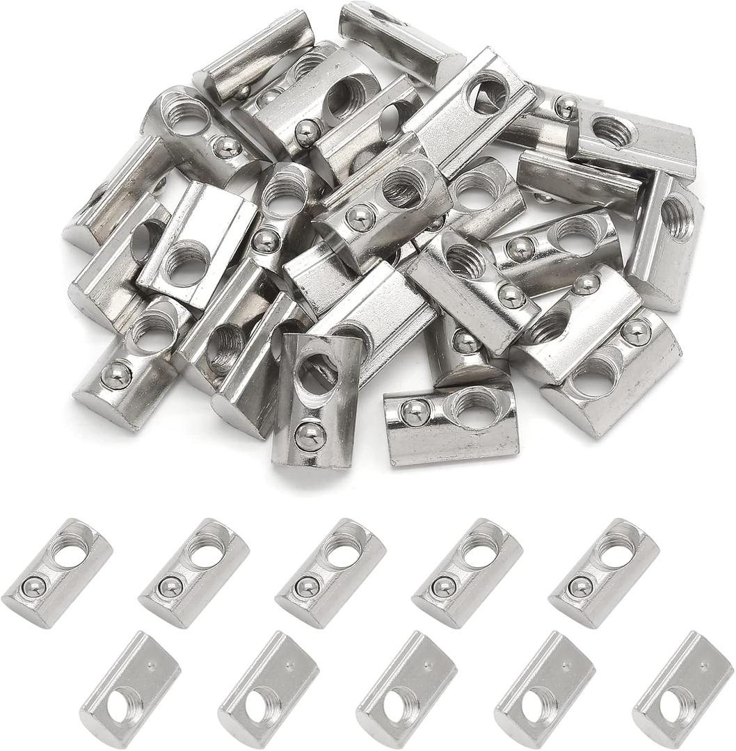 30Pcs M8 Spring T Nut 4040 Aluminum Extrusion T Nuts, Roll-in T Spring Nuts, M8 Half Round T Nut Tee Slot Nuts for 3D Printer, CNC Router, 4040 Series Aluminum Extrusion Profile with Slot 8mm
