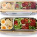 2 Pack Stainless Steel 2 Compartment Snack Containers,Reusable Snack Containers with Lids,Leak Proof Metal Lunch Box,Grab and Go Divided Bento Box for Home Travel Camping (700ml+700ml)