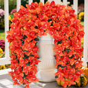 Faux Bougainvillea Artificial Fall Flowers for Outdoors, 2 Pcs Fake Fall Flowers Artificial for Decoration, Artificial Hanging Flowers UV Resistant Silk Flowers for Outside Planter Porch Patio
