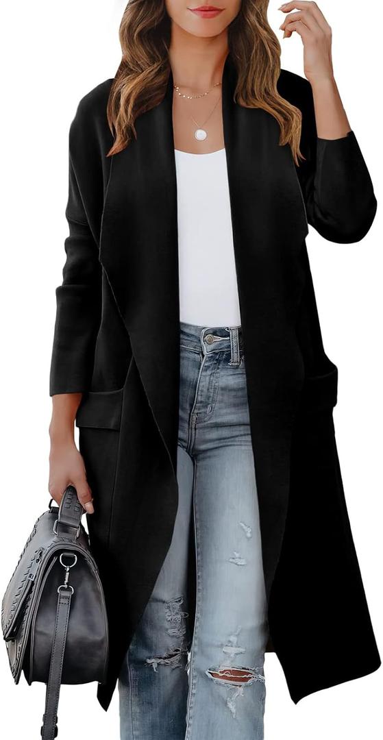 ANRABESS Women's Long Cardigan Sweater 2025 Fall Fashion Casual Oversized Knit Open Front Coatigan Jacket Coat Outfits (Black), S