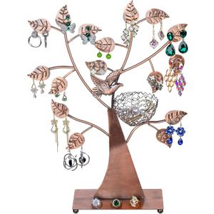 MyGift 14-Inch Modern Bronze Jewelry Organizer Tree with Bird Nest  Holds 48 Earrings, Necklace & Bracelet Stand, Metal Tabletop Display for Rings, Trinkets  Decorative Storage for Home Dcor