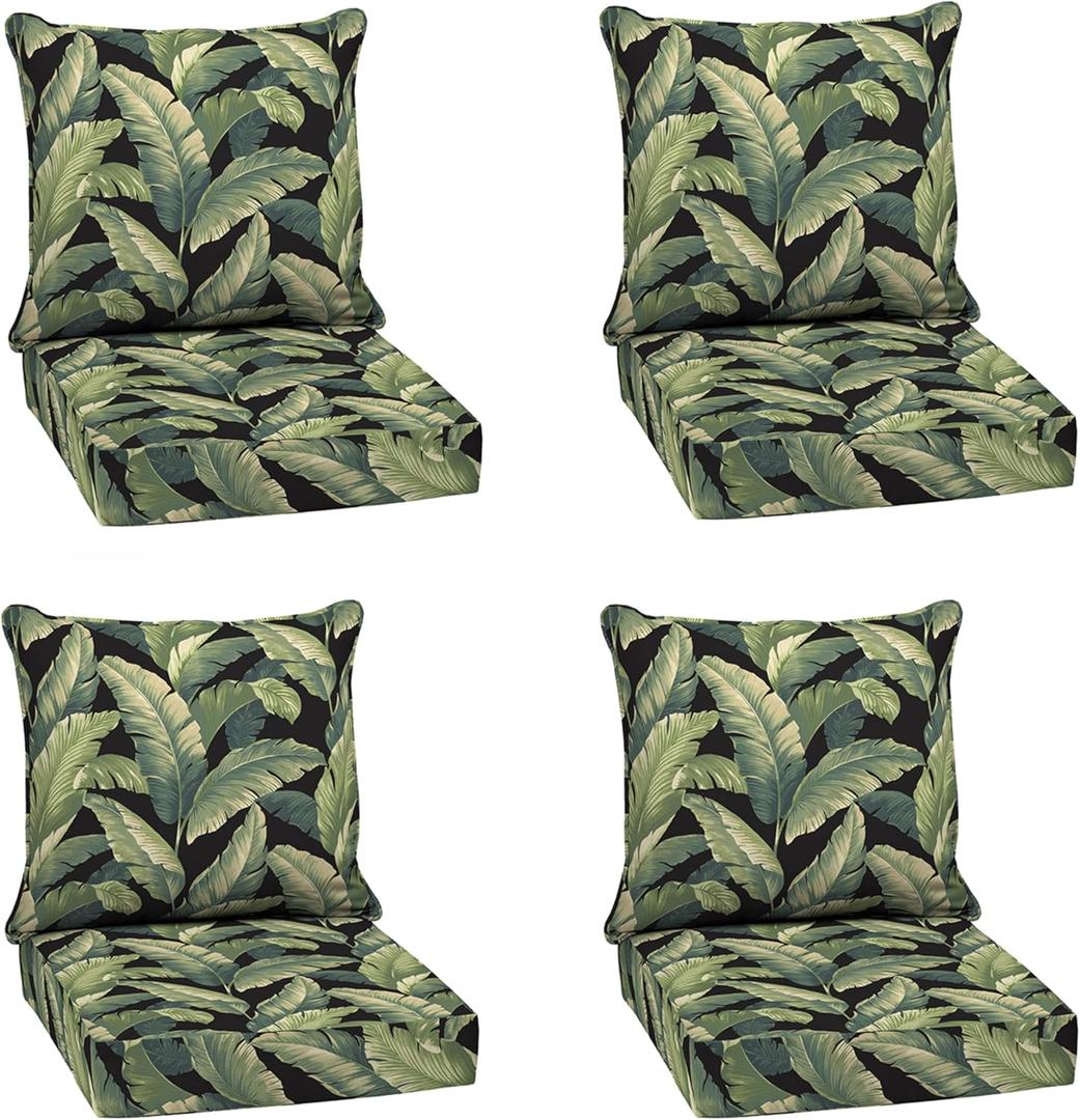 Arden Outdoor Deep Seat Cushion Set (4-Pack), 24 in x 24 in, Weather-Proof, Rain-Proof, Fade Resistant Patio Cushion for Chair, Sofa, and Couch Onyx Cebu