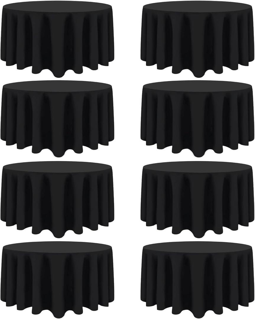 8 Pack Black Round Tablecloths 90 Inch Black Table Cloth Stain and Wrinkle Resistant Reusable and Washable Polyester Fabric for Buffet Wedding Party and Banquet