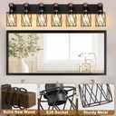 IZORRO Farmhouse Bathroom Vanity Light, 7-Light Wood Bathroom Light Fixtures Over Mirror, Black Industrial Vanity Lights with Metal Shade, Rustic Restroom Lighting Fixtures