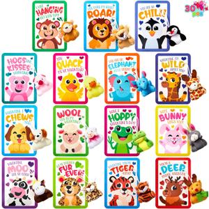 JOYIN 30 Packs Valentine's Day Gifts Cards with Plush Toy for Kids, Valentine's Plush Keychain Toy for Classroom Exchange Cards and Party Favor, Greeting Gifts, Game Prizes