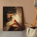 EAGLOG Jesus Christ with Red Cardinal Canvas Wall Art, Crown of Thorns Christian Religious Decor, Bird on Hand Spiritual Artwork for Living Room Bedroom Church Prayer Room Home Decorate