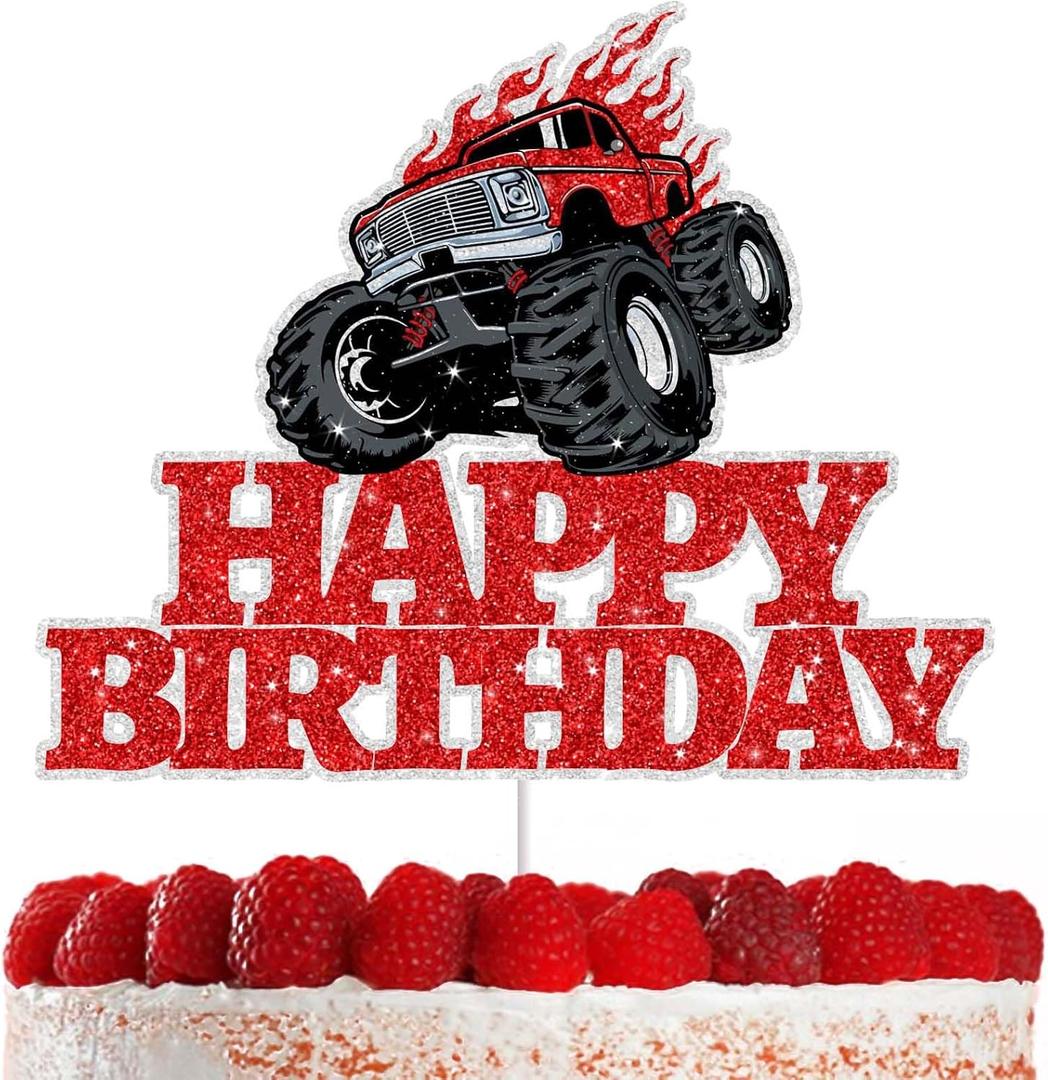 Truck Cake Decoration Cute for Boys Girls Baby Shower Red Truck Racing PartyTruck Cake Toppers Accessories for Birthday Celebration Cake Decoration Supplies