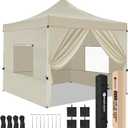 Yesker 10x10 Pop Up Canopy Tent with 4 Sidewalls Portable Folding Outdoor Canopy Easy Setup Gazebo Waterproof Instant Shelter Tent w Wheel Carry Bag sandbag for Events Parties Camping, Khaki Brown