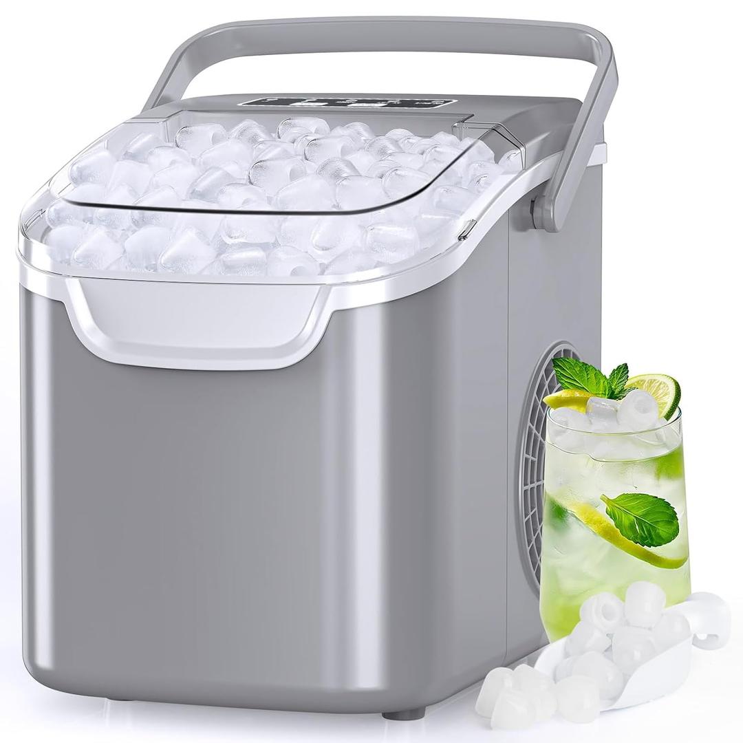 Antarctic Star Countertop Ice Maker Portable Ice Machine with Handle,Self-Cleaning Ice Makers, 26Lbs/24H, 8 Ice Cubes Ready in 6 Mins for Home Kitchen Bar Party (Grey)