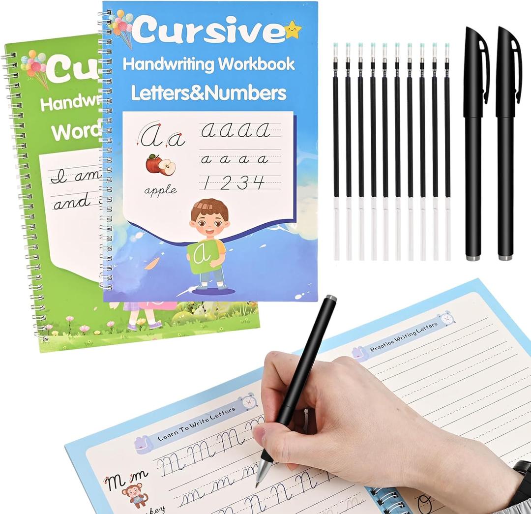 AALGO Grooved Cursive Handwriting Workbook, Reusable Magic Grooved Cursive Writing Practice Book for Beginners with Guided Tracing, Learn Cursive Workbook for Kids Ages 8-12, With 2 Pens