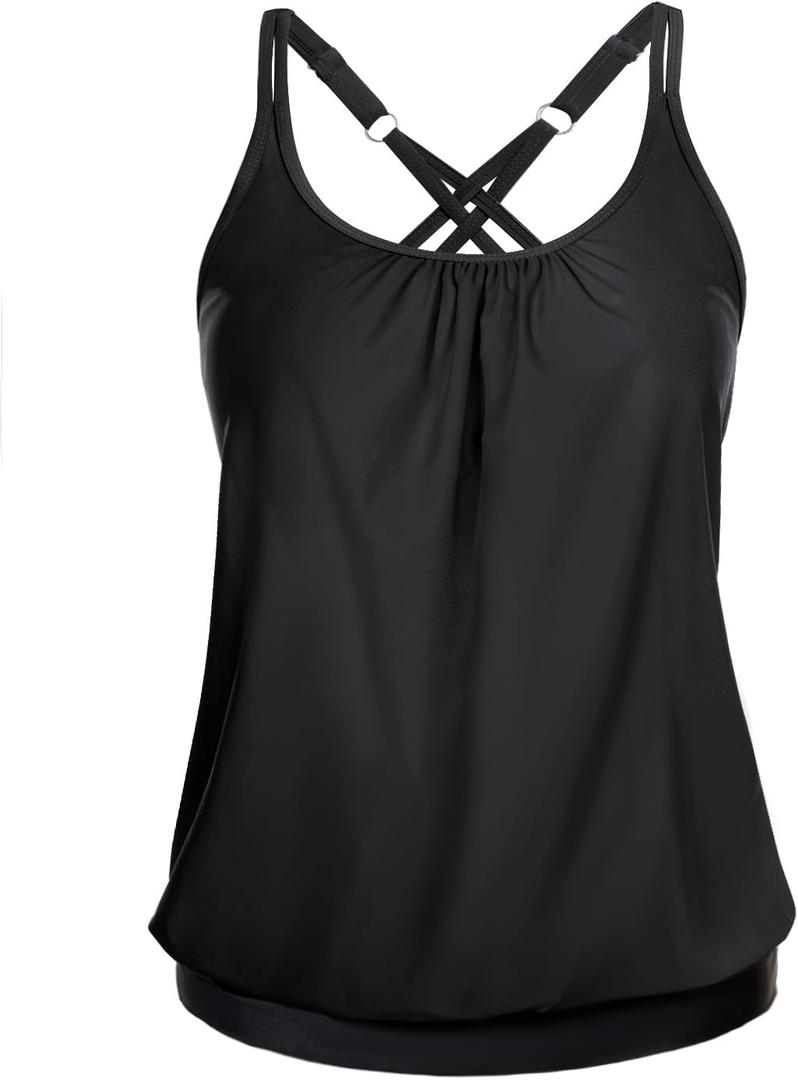 Yonique Modest Tankini Tops for Women - Loose Fit Swim Tops No Bottom (X-Large, Black 01)
