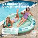 SLOOSH Inflatable Tanning Pool Lounger Float, 72" x 56" Pool Floats Adult with Pillow, 4 in 1 Round Suntan Tub Raft Floatie,Sunbathing Bed Lounge for Water Blow Up Ball Pit Party Gifts, Cyan