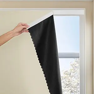 RYB HOME No Drill Adhesive 100% Blackout Curtains for Bedroom Thermal Insulated Easy to Install Stick on Door Window Cover Portable for Front Door Living Room, Black, W35 x L48, 1 Panel