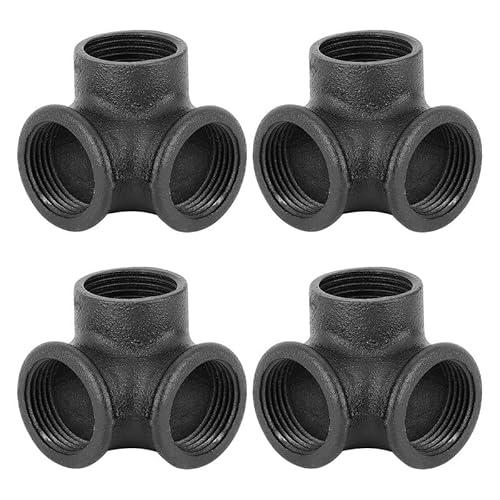 1" Black Pipe Fittings 3-Way Side Outlet Elbow - Home Expert 4 Pack Malleable Cast Iron Threaded Pipe Fittings 3-Way Side Outlet Tee for Industrial Pipe Shelves Bracket Vintage Pipe Furniture