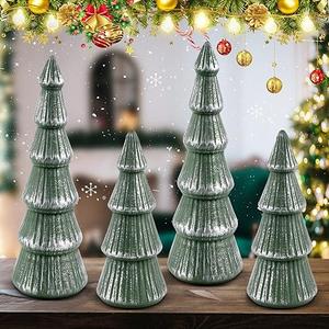 Queekay 4 PCs Wooden Christmas Nature Table Home Decor Green