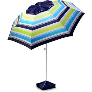 8FT Large Beach Umbrella with Level 7 Wind Resistance, Sand Anchor, Portable Outdoor Umbrella with UPF50+ UV Protection, Tilt Sun Shelter for Beach, Patio, Yard