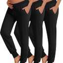 Sweetyweee 3 Pack Women's Lounge Maternity Pants, Casual Joggers Underbelly Pregnancy Sweatpants with Drawstring and Pockets(Black, Black, Black,Large)