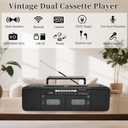 Retro Boombox with Dual Cassette Player, 7200mAh Battery, Bluetooth & 4-Band Radio (AM/FM/SW) Convert Tape to MP3 via USB, Tape Recorder & Headphone Jack for Home & Outdoor