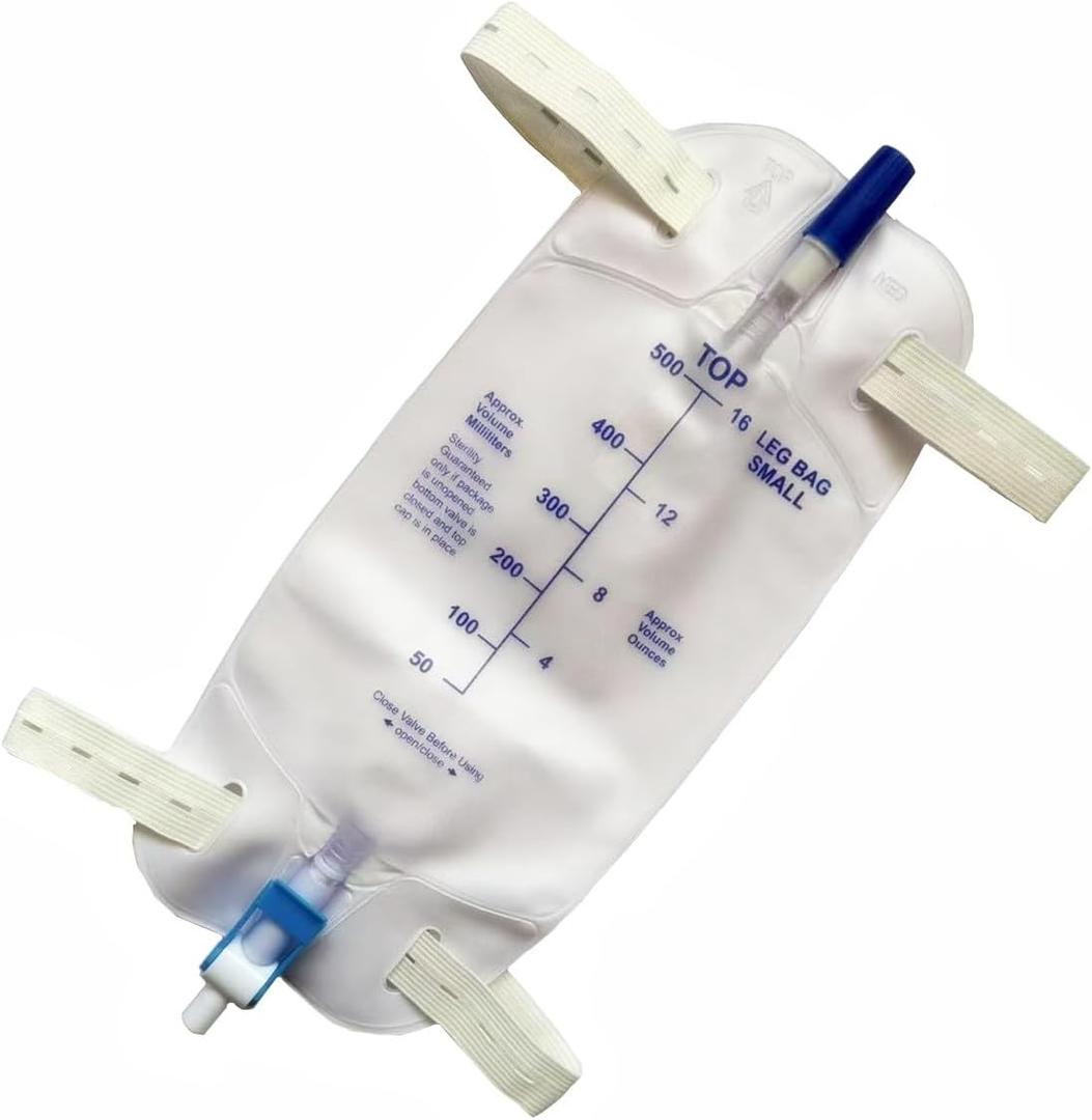 4 Pack Easy-Tap Leg Bag Urinary Drainage Bag, 500 ML Anti-Reflux Valve, Cloth Straps Easy Flip Drain