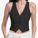 V VOCNI Vest for Women V Neck Sleeveless Racerback Fashion Dressy Crop Top Fitted Suite Vest Waistcoat, Size L, Black