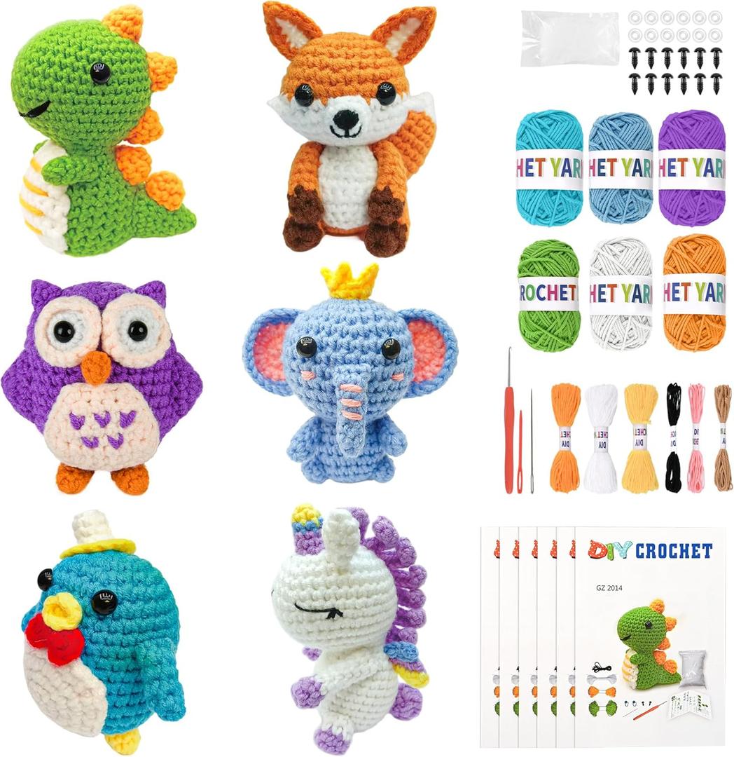 Mobelixy 6PCS Crochet Kit for Beginners, 2026 Christmas Knitting Kit with Step-by-Step Video Tutorials, Beginner Crochet Kit for Adults (Blue)