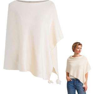 MissShortair Shawl Wraps Shrugs for Women Summer Lightweight Knit Ponchos Sweater Wrap Pullover Soft White Shawls Dressy (Beige), One Size