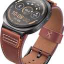 Wristitani Leather Band Compatible with Samsung Galaxy Watch Ultra Bands for Men, Top Genuine Leather Replacement Vintage Strap for 47mm 46mm 45mm 44mm 43mm 42mm 40mm, Dark Brown/Watch 8