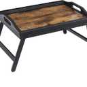SONGMICS Bed Tray Table with Folding Legs, Sofa Breakfast Tray, Serving Tray with Groove for Phone Tablet, Rustic Dark Brown (16.5"W x 8.7"H)