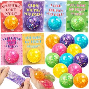 24 Pack Valentines Gifts for Kids, Valentines Cards with Stretchy Balls for Kids Classroom, Fun Valentines Party Favors, Classroom Exchange Treat Prizes Bulk for Boys Girls School