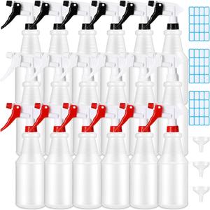 Yinder 18 Pcs 16 Oz Plastic Spray Bottle Bulk Empty Refillable Spray Bottles for Cleaning Solution Leak Proof Water Sprayer with Adjustable Nozzle Mist/Stream Mode(Black, White, Red)