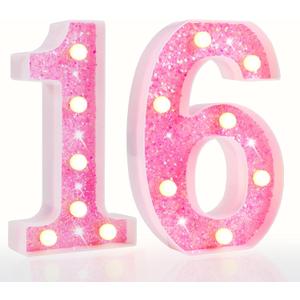 Pooqla 16th Birthday Decorations for Girls, Pink Light Up Numbers for Sweet 16th Birthday, Gift for Girls Party Table Decoration Backdrop Wall Decor for Wedding Anniversary Decor