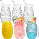 Set of 6 Pineapple Drinking Glasses, 17 Oz Clear Cocktail Glasses with Straws, Retro Relief Pineapple Cups Classic Wine Drink Glass for Cocktail, Wine, Juice, Water, Milk
