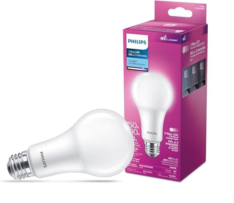 Philips LED 3-Way Flicker-Free A21 Bulb, EyeComfort, Flicker-Free, 2150/1600/620 Lumen, 5000K Daylight, 150/100/50 Watt Equivalent, E26 Base, T20, Pack of 1 