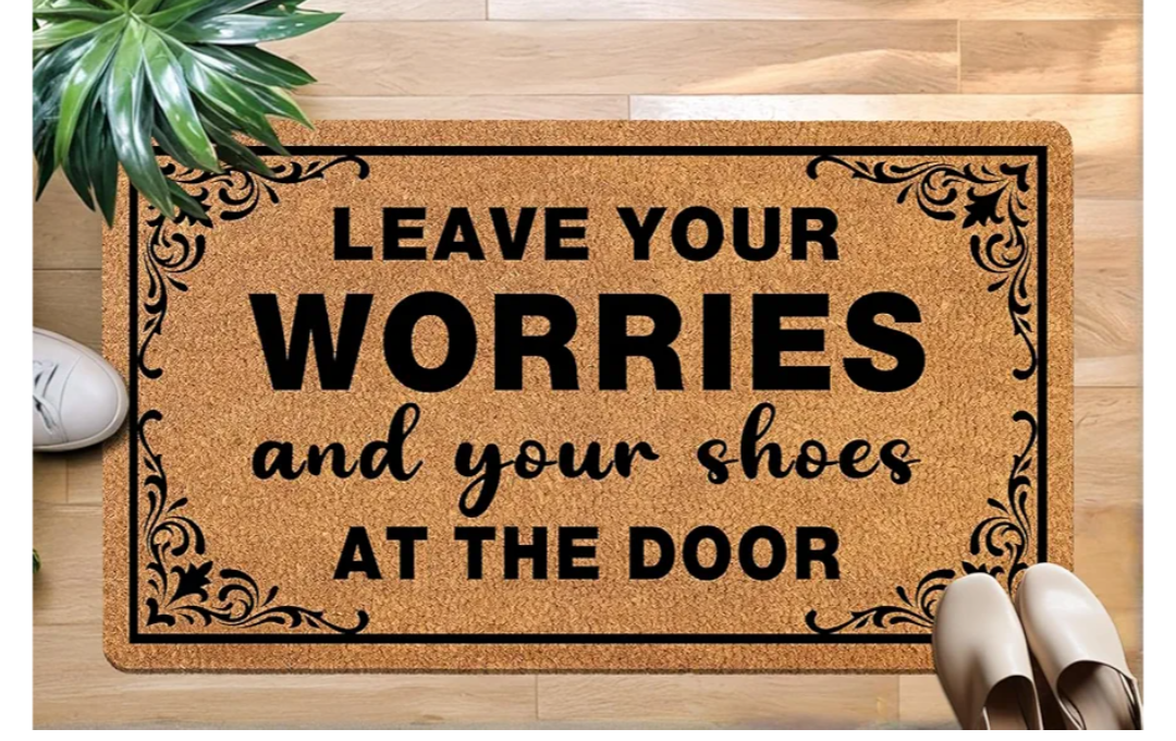 Leave Your Shoes and Worries 30"x17" Large Funny Welcome Mat for Indoor/Outdoor Entrance, Stylish Door Mat with Non-Slip Rubber Backing, Perfect for Front Door 'Please Take Off Your Shoes' Door Mat