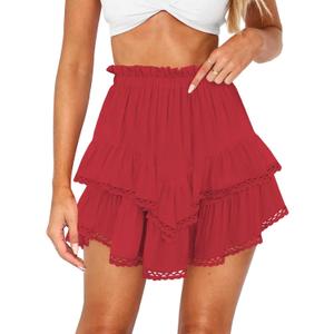 Women's High Waist Ruffle Mini Skirt Lace Trim Flowy Boho Skorts for Women Flared Tiered Golf Tennis Athletic Skirts